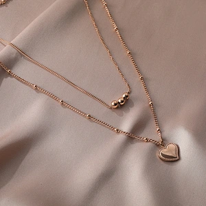 Stainless Steel Double Chain With Heart Pendant Necklace
