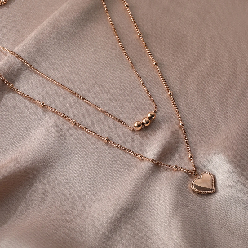 Stainless Steel Double Chain With Heart Pendant Necklace