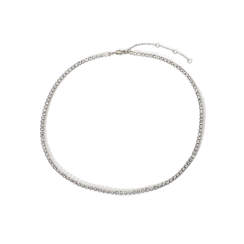 Rhodium Plated Zircon Steel Chain Necklace For Ladies
