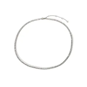Rhodium Plated Zircon Steel Chain Necklace For Ladies