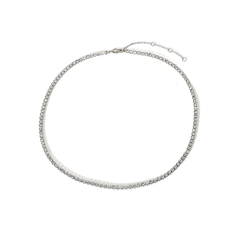 Rhodium Plated Zircon Steel Chain Necklace For Ladies