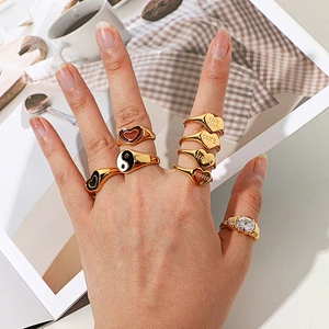 Couple Ring 18K Gold Plated Ring Letter Engraved Ring Set
