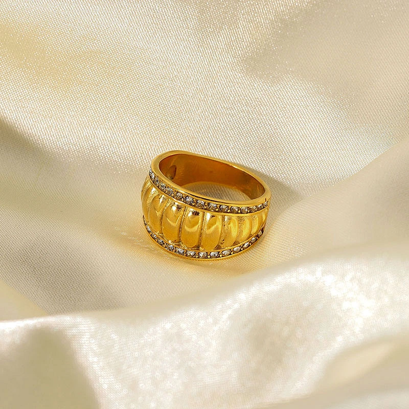 Trendy Stainless Steel Ring With Rhinestone Jewelry