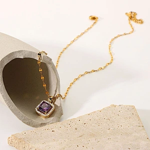 Fashion Necklace Purple Steel Zircon Pendant Necklace Women