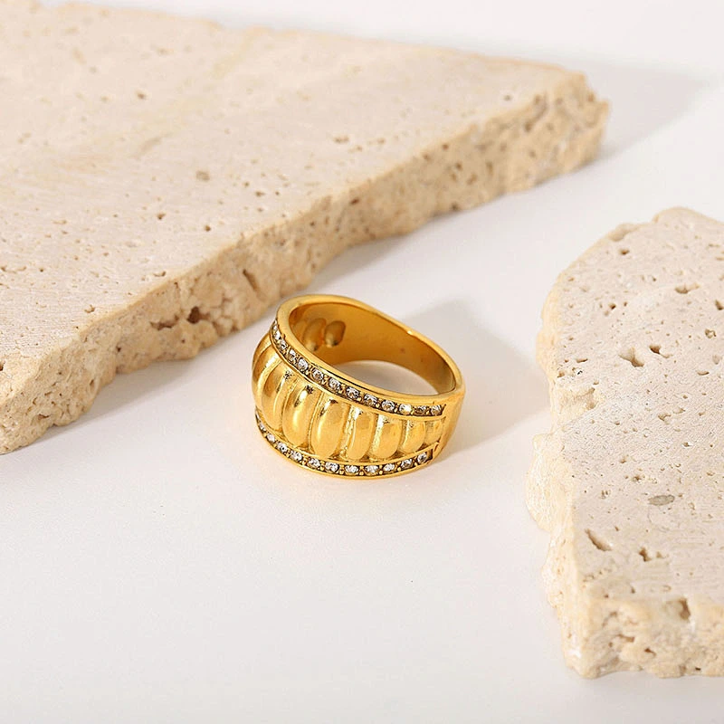 Trendy Stainless Steel Ring With Rhinestone Jewelry