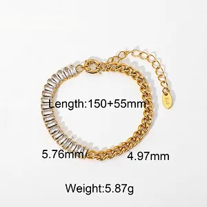 Simple Cubic Zirconia Chain Bracelet Of Stainless Steel