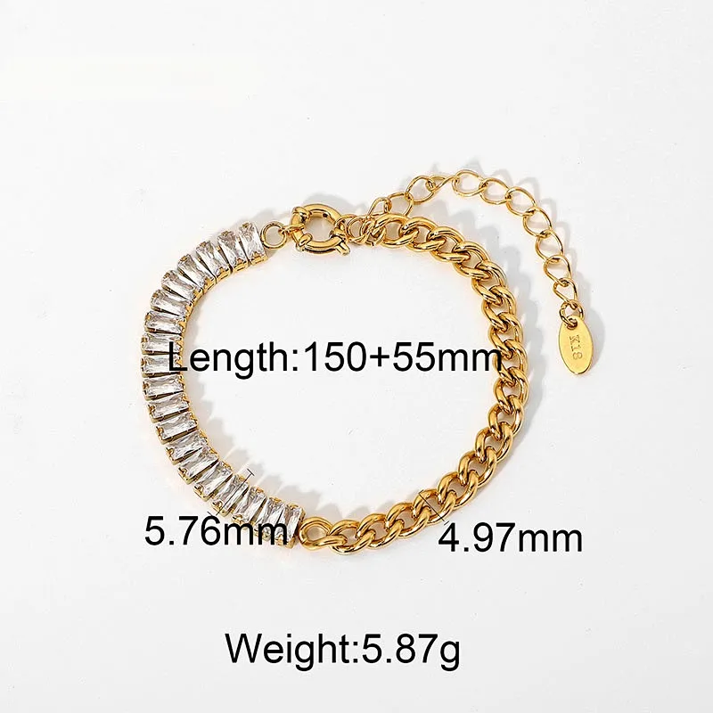 Simple Cubic Zirconia Chain Bracelet Of Stainless Steel