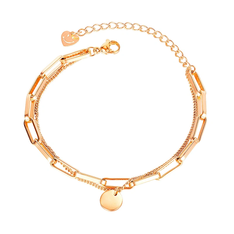 Stainless Steel Smiley Face Double Layer Bracelet Custom
