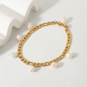 Stainless Steel Anklet Figaro Pearl Pendant Anklet Women