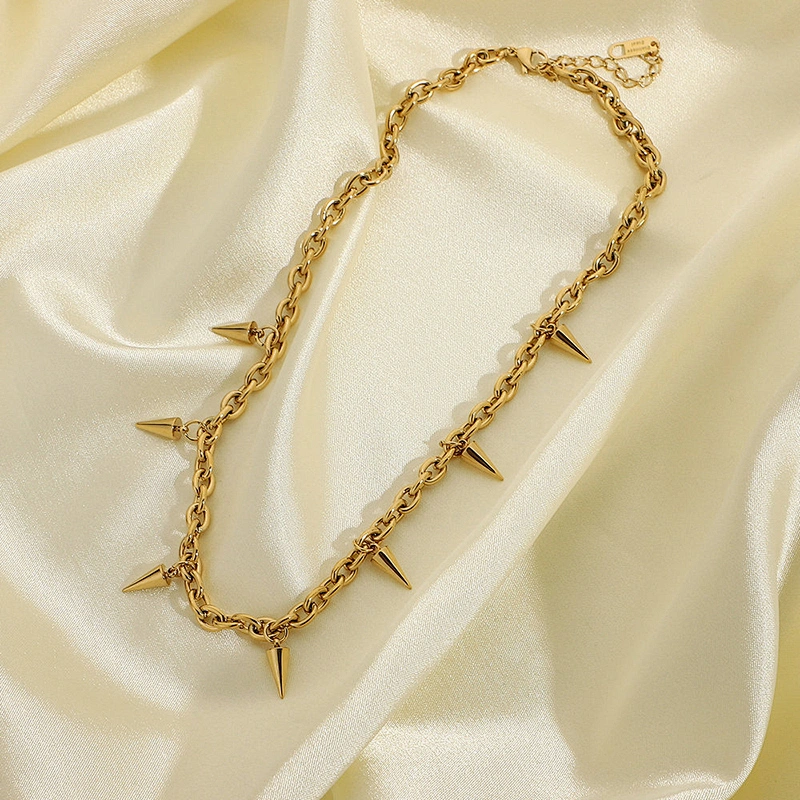 Stainless Steel Gold Rivet Pendant Necklace Goth Spike Necklace
