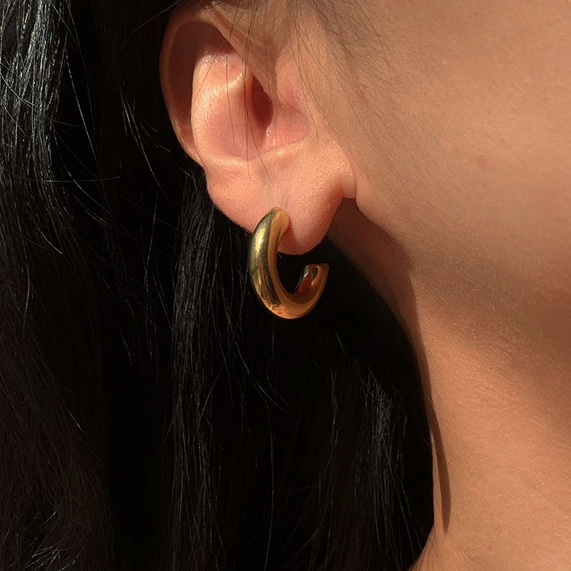 Simple Titanium Steel Gold Post Hoops Earrings Customize
