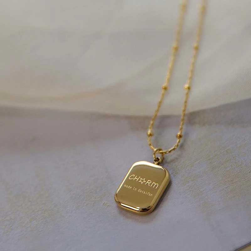 18K Gold Plated Steel Rectangle Custom Letter Necklace