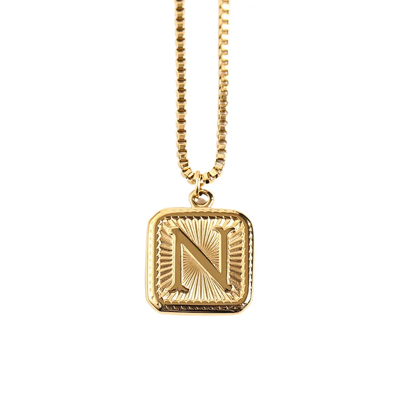 Gold Stainless Steel 26 Letter Charm Necklace Series
