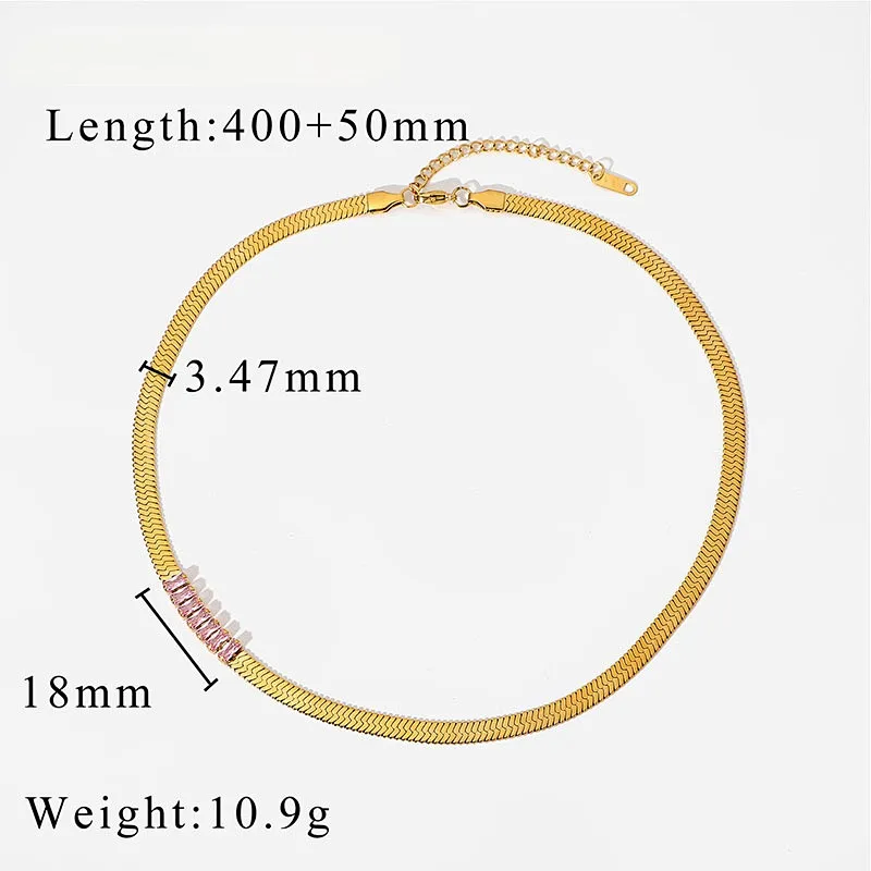 Stainless Steel Multicolor Rectangular Zircon Women Necklace