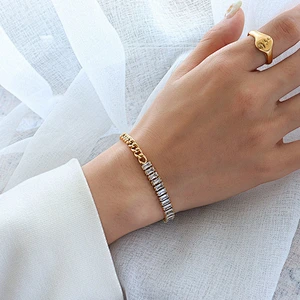 Simple Cubic Zirconia Chain Bracelet Of Stainless Steel