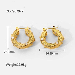 Gold Plated Earrings Pearl Zircon Stainless Steel Earrings