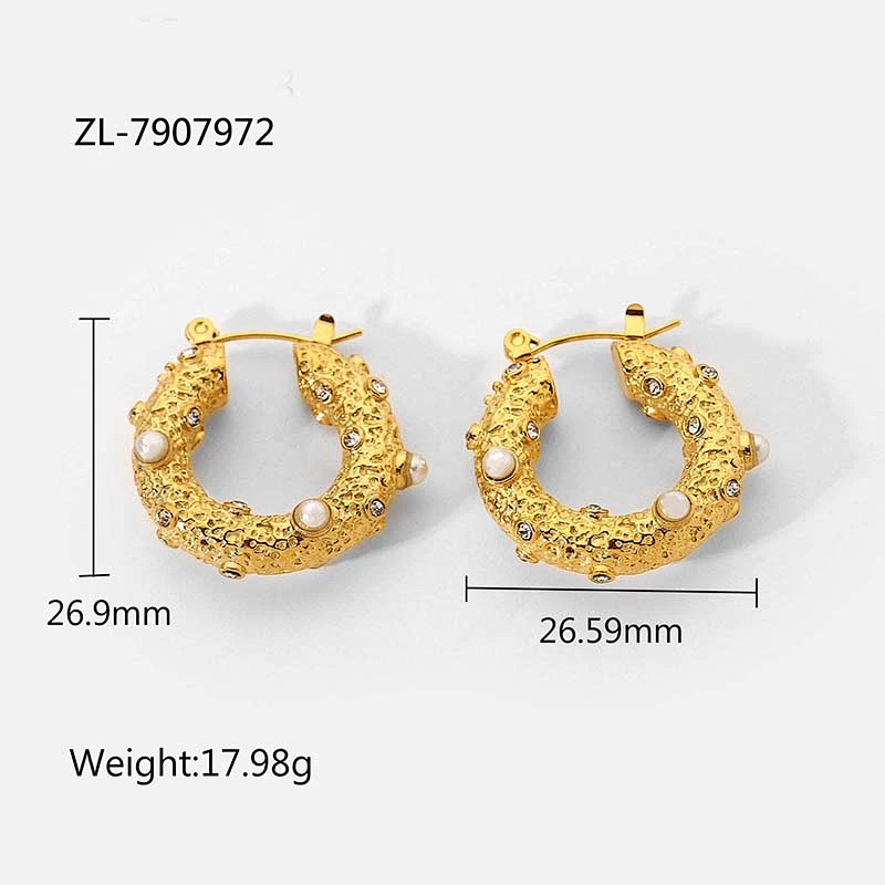 Gold Plated Earrings Pearl Zircon Stainless Steel Earrings