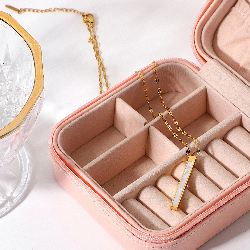 Simple Steel Necklace 14K Gold Cube Pendant Necklace