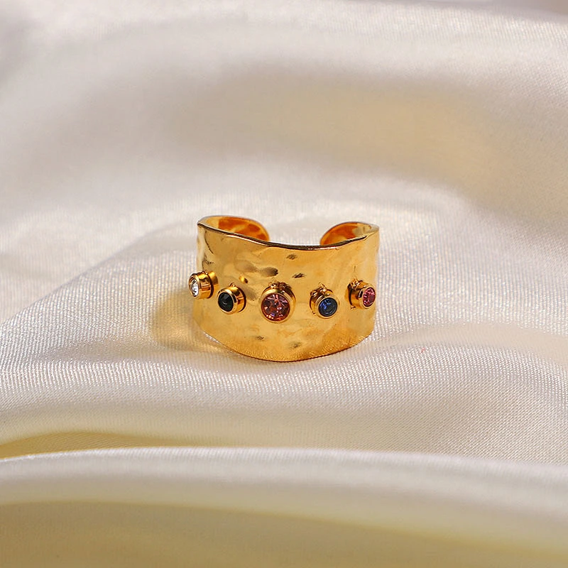 Colored Zircon Crystal Rings Ladies Jewelry Stainless Steel Personality Rings