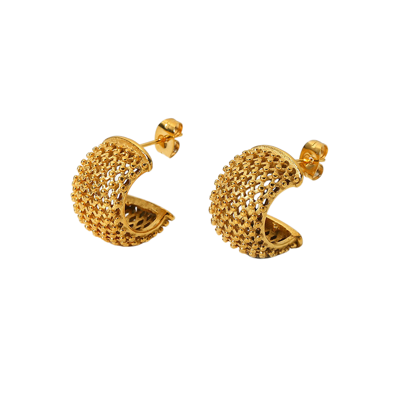 Retro Stainless Steel C Shape Earrings Hollow Earrings Women