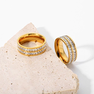 Fashion 18K Gold Plated Stainless Steel Zircon Ring Jewelry