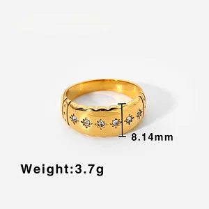 Women Rhinestone Eight Awn Star Stainless Steel Ring