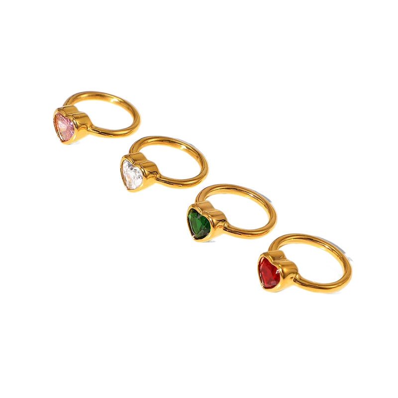 Heart Shaped Colored Zircon Ring For Women Stainless Steel