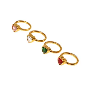 Heart Shaped Colored Zircon Ring For Women Stainless Steel