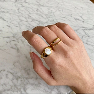 18K Gold Plated Double Ring Waterproof Jewelry Steel Ring