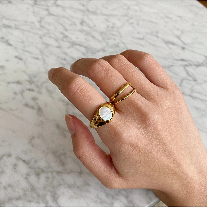 18K Gold Plated Double Ring Waterproof Jewelry Steel Ring