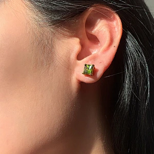 Simple 18K Green Square Zircon Stud Earrings for Women