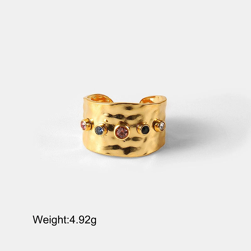 Colored Zircon Crystal Rings Ladies Jewelry Stainless Steel Personality Rings