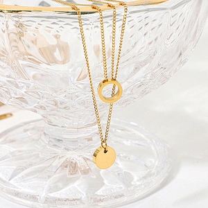 Simple Gold Double Necklace Steel Hollow Pendant Necklace