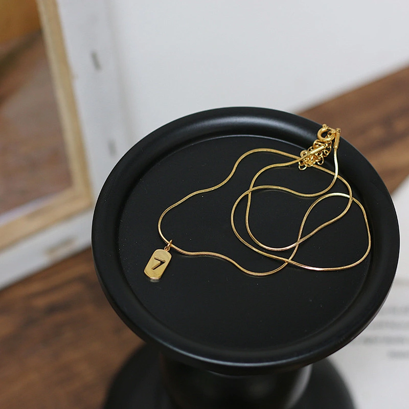 Number Square Engraved Snake Chain Necklace