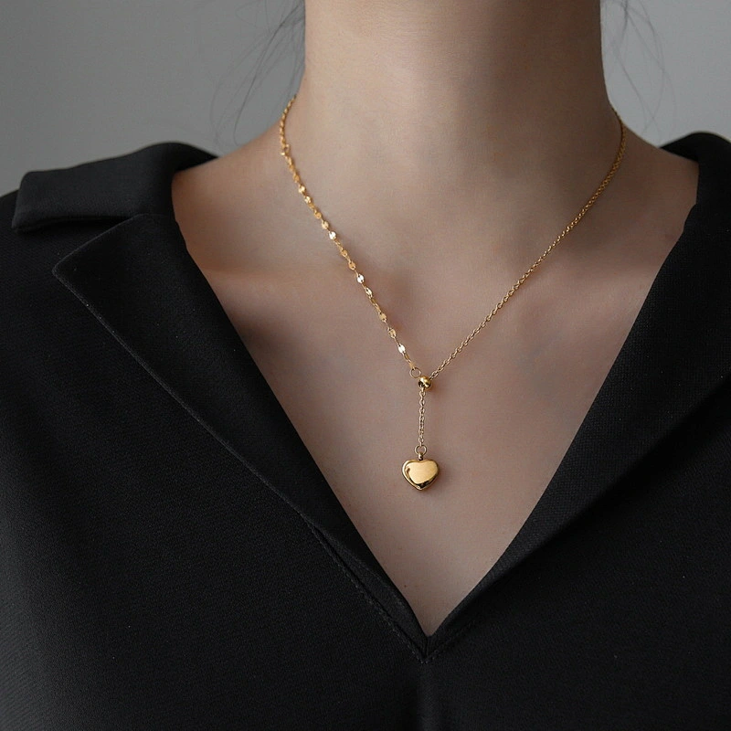 Stainless Steel Cute Heart Chain Drop Necklace
