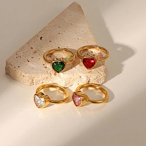 Heart Shaped Colored Zircon Ring For Women Stainless Steel