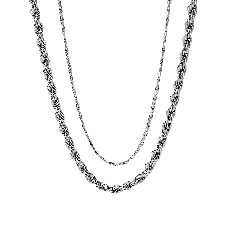 Simple Silver Steel Necklace Double Layer Chain Necklace