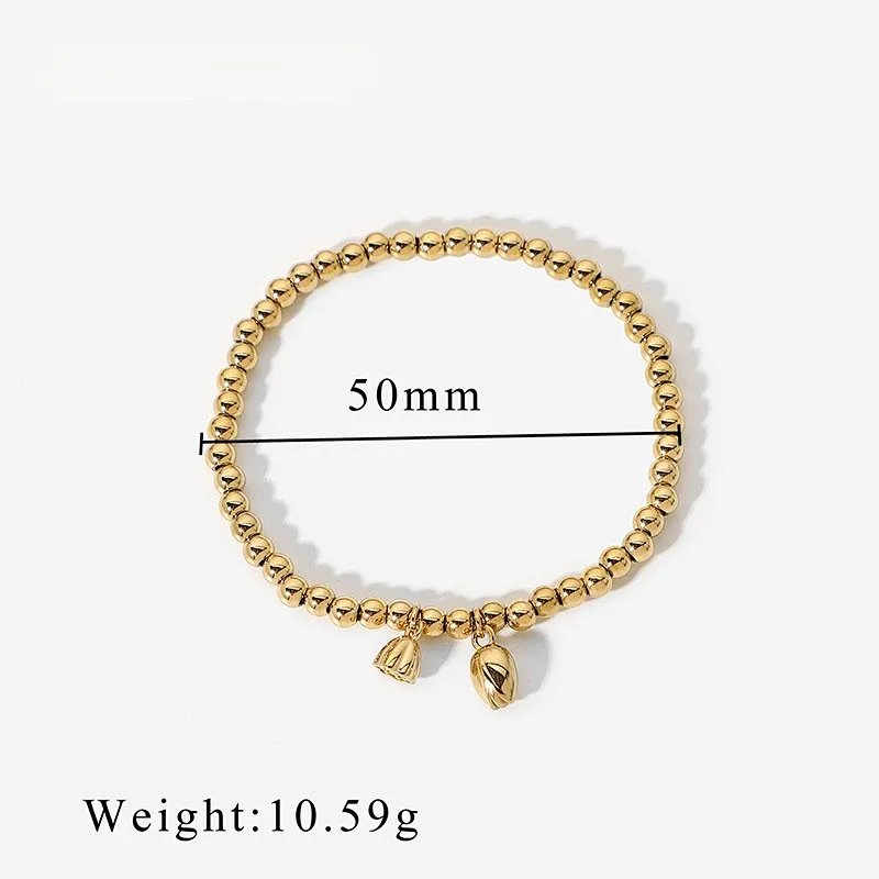 Small Lotus Pendant Bead Bracelet Stainless Steel