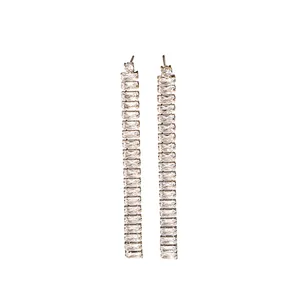 New Steel Gold Long Zirconia Drop Tassel Earrings