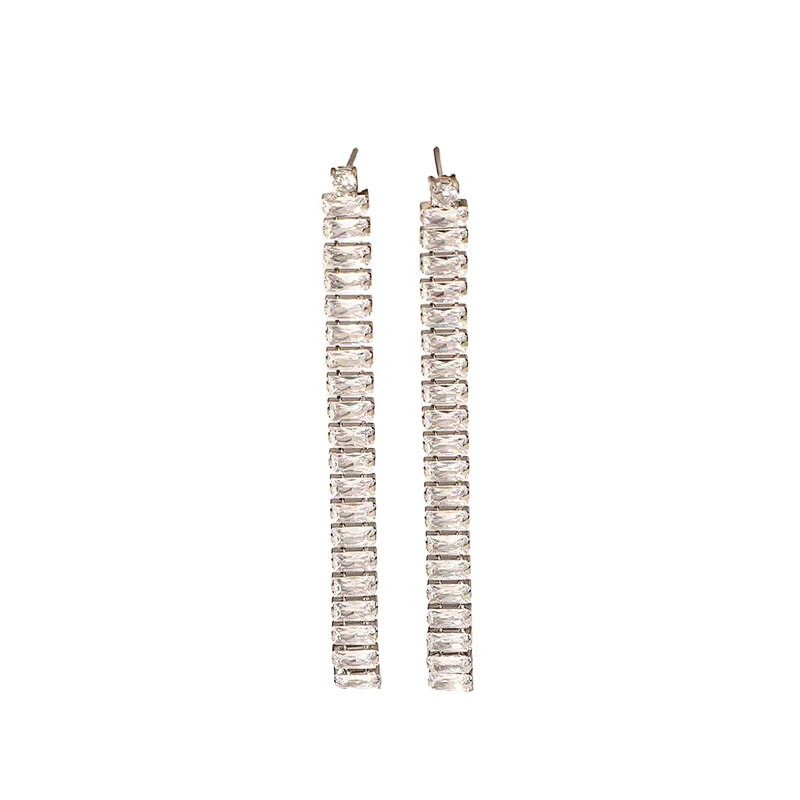 New Steel Gold Long Zirconia Drop Tassel Earrings