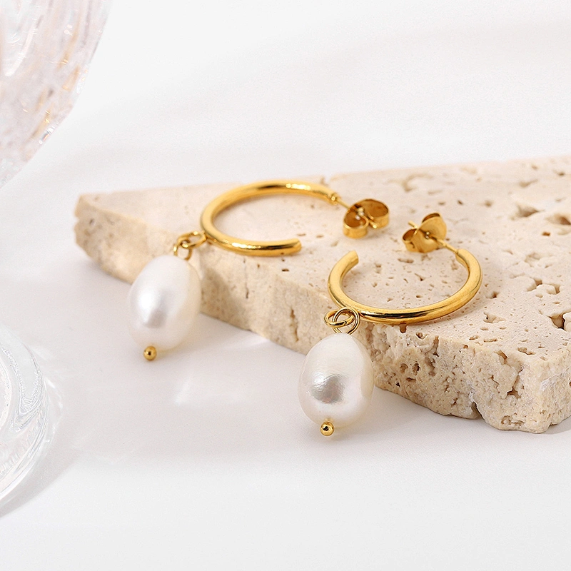 Retro Freshwater Pearls Earrings C Shape Earrings Women