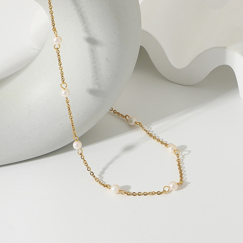 Vintage Freshwater Pearl Choker Stainless Steel Necklace