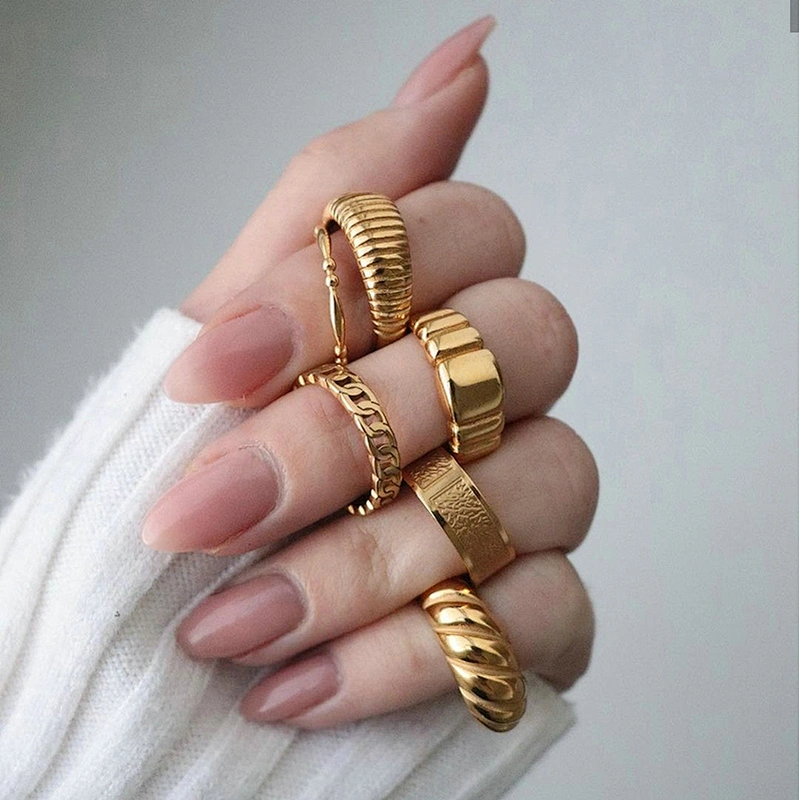 Titanium steel plating 18K Ring Embossed Design Ring