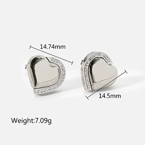 Simple Titanium Steel Stud Earrings Heart Zircon Earring