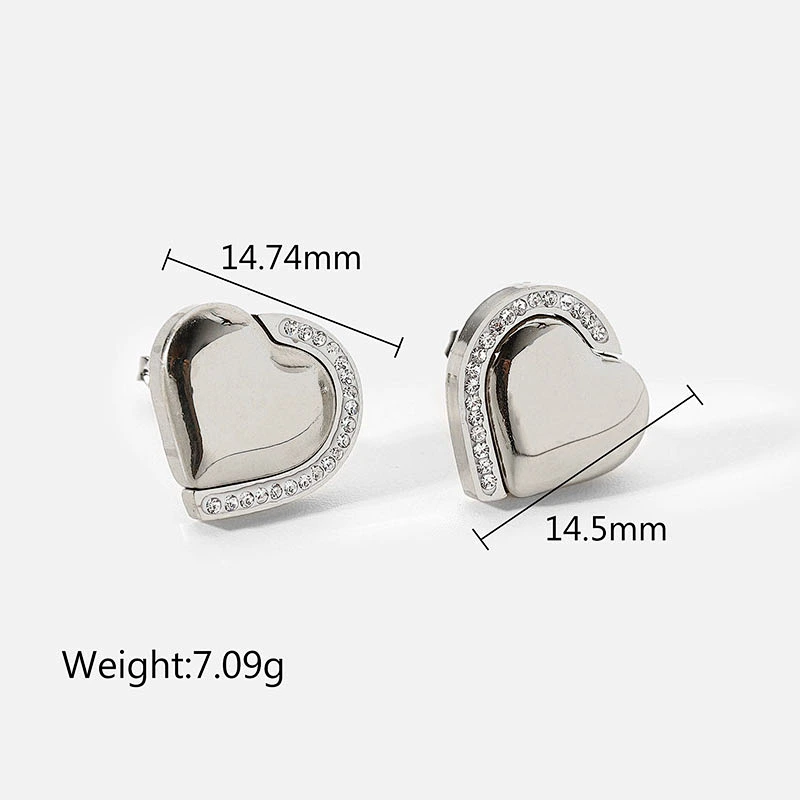 Simple Titanium Steel Stud Earrings Heart Zircon Earring
