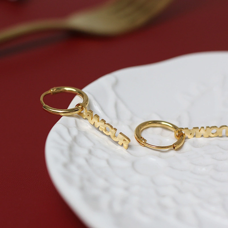 Paris French Lettering Pierced Hoop Earrings