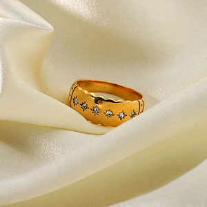 Women Rhinestone Eight Awn Star Stainless Steel Ring