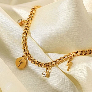 Pvd Gold Plating Lightning Pendant Steel Curb Chain Bracelet