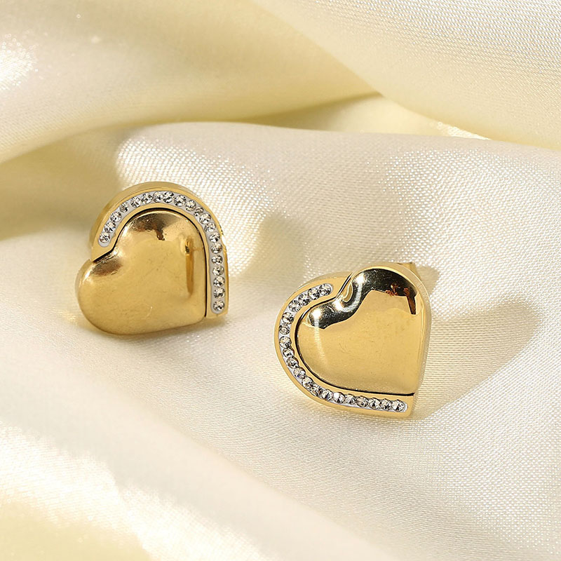 Simple Titanium Steel Stud Earrings Heart Zircon Earring