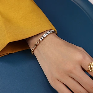 Simple Cubic Zirconia Chain Bracelet Of Stainless Steel
